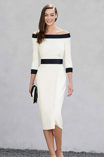 Black and White Off The Shoulder Pencil Midi Dress